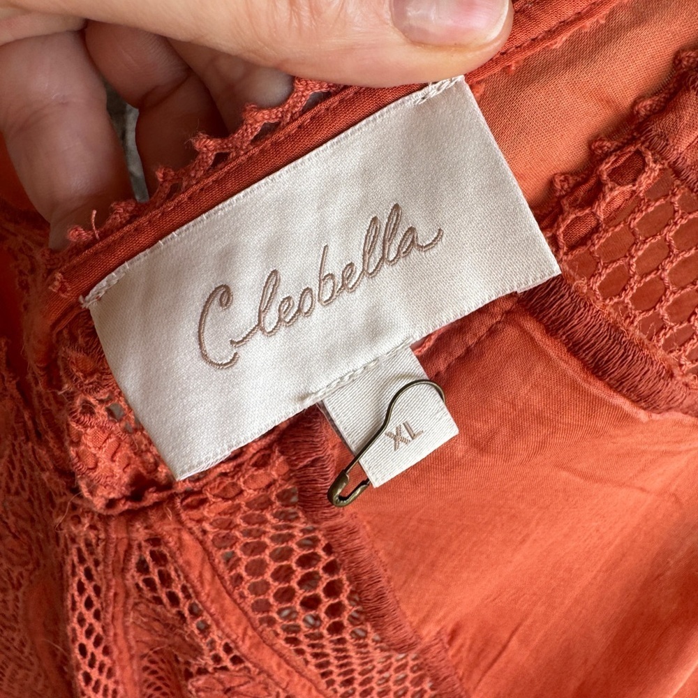 Cleobella Shelby Crochet Midi Dress XL Coral Orange Sheer Boho No Lining - Picture 9 of 16